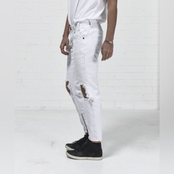 One Teaspoon Skinny Jeans White Freebirds Distressed Straight leg Ankle Zip - Picture 12 of 16